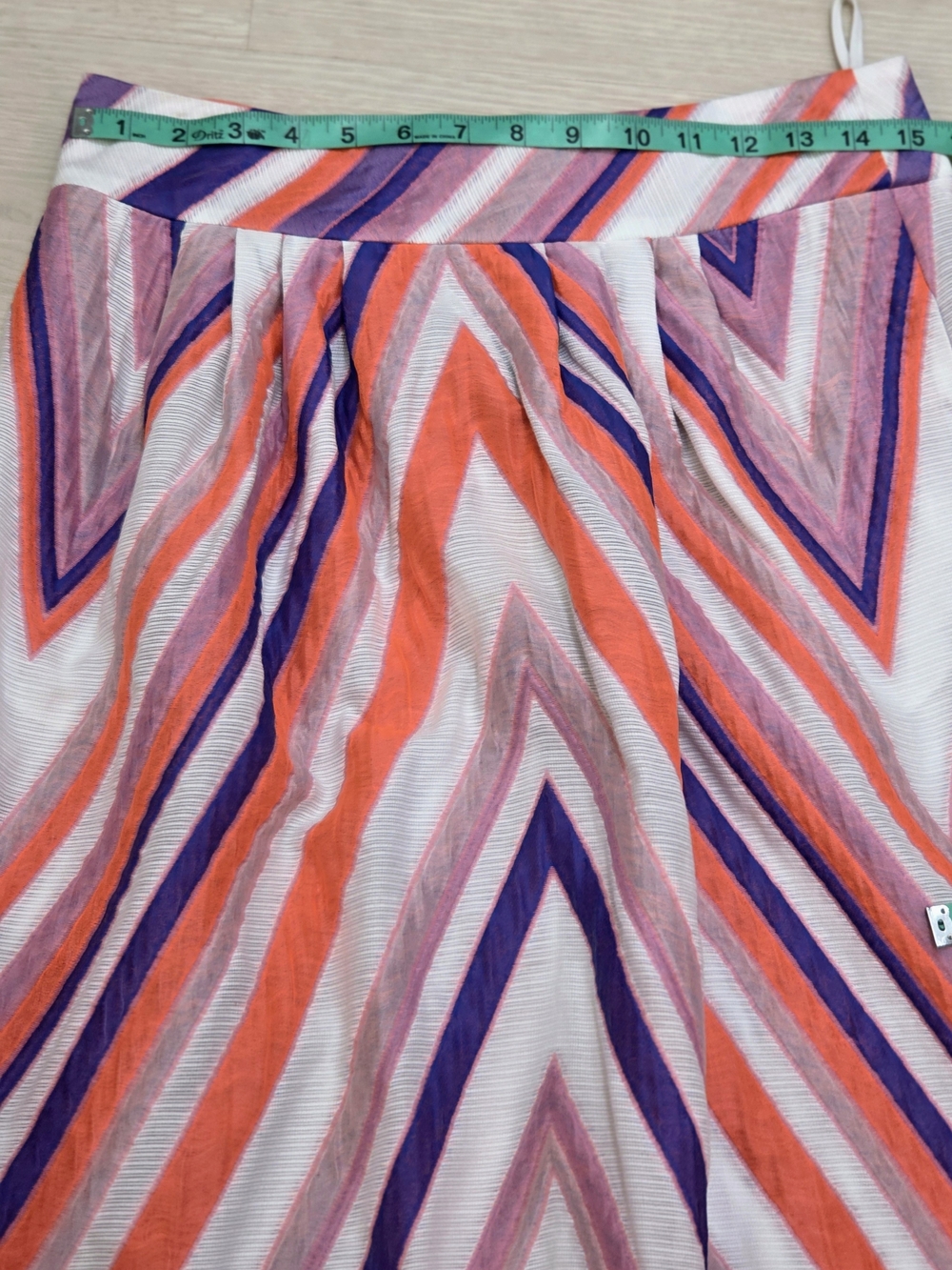 Emporio Armani Chevron Pleated Midi Skirt | Multicolor Textured Cotton Blend | - Picture 15 of 16